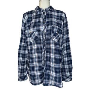 Kut From The Kloth Women’s Sz M Button Down Shirt Blue Plaid Tab Sleeve Cotton